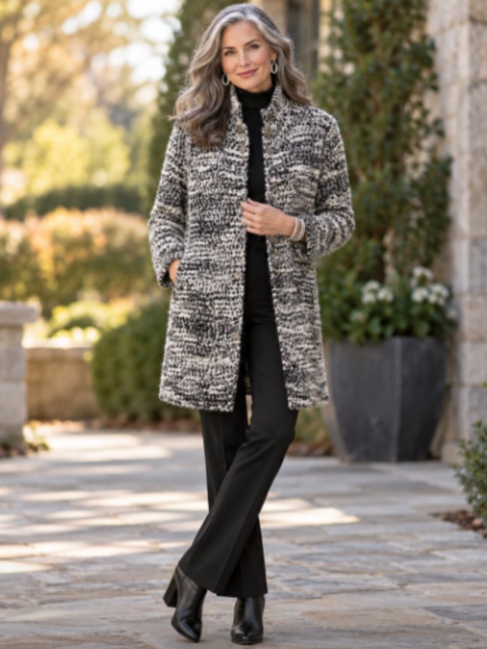 Marc New York Andrew Marc Women’s Small Black White Marled Button Front Cardigan
